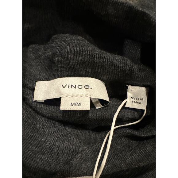 Vince Elbow Sleeve Turtleneck Wool Top Heather Charcoal Medium - Picture 3 of 12
